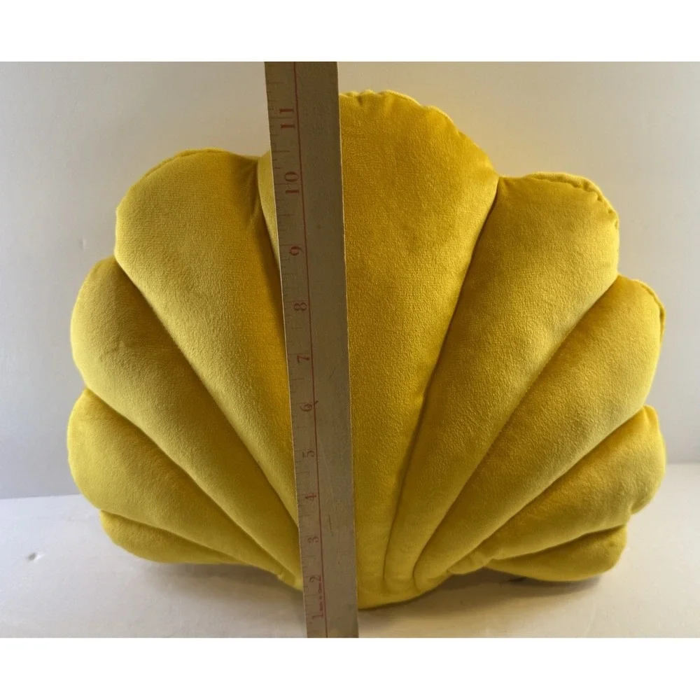 Vintage Mustard Yellow Velvet Seashell Throw Pillow Coastal Beach Decor 13x11